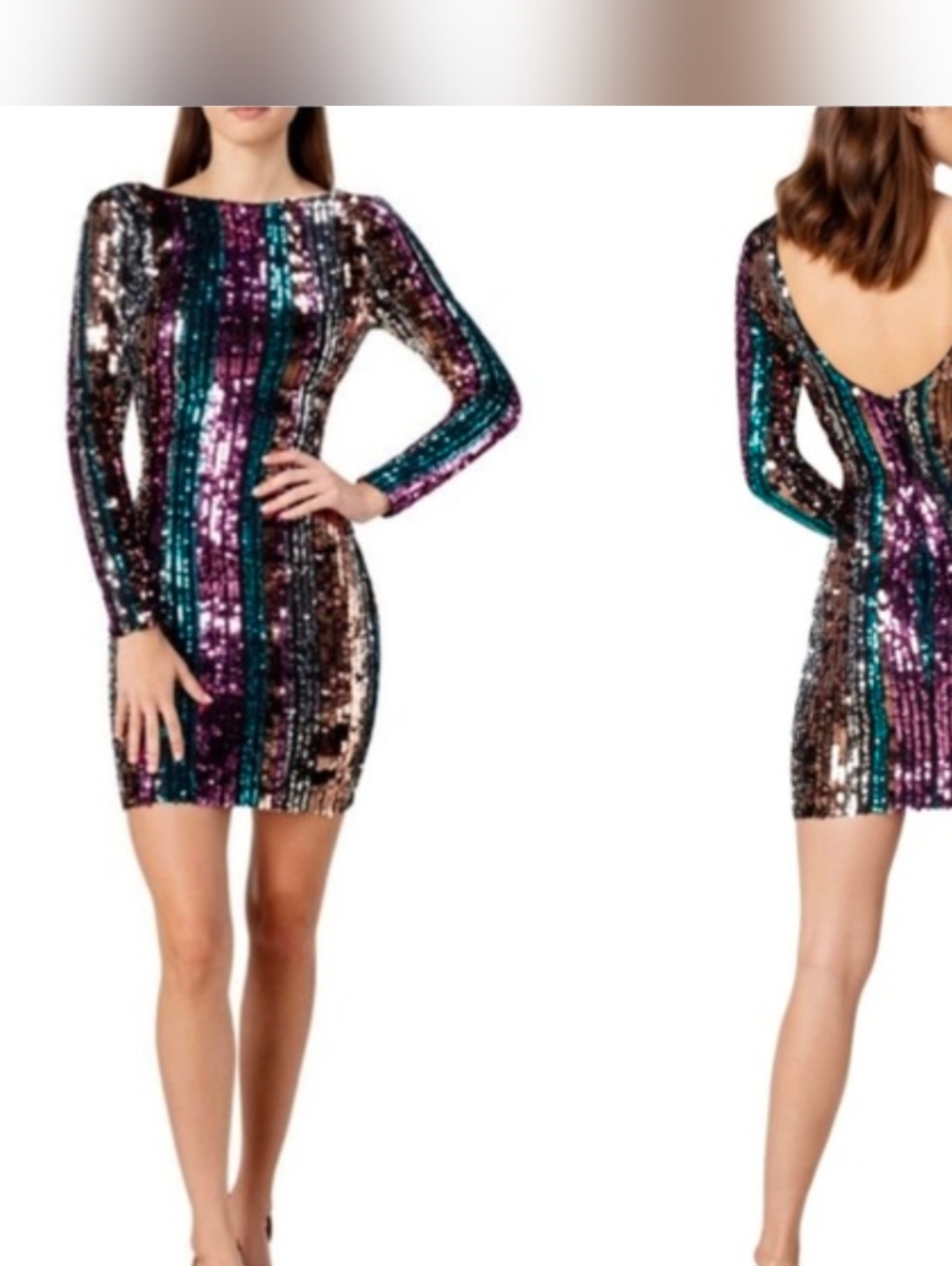Sequin Bodycon Dress Long Sleeve Party Cocktail NYE Dress the Population Lola